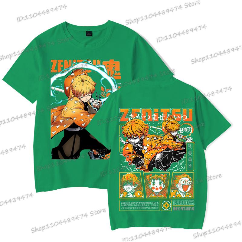 New Demon Slayer Zenitsu Agatsuma T Shirt Men Fashion Manga T-shirts Cool Two-sided Graphics Unisex Tops Anime Homme Camiseta