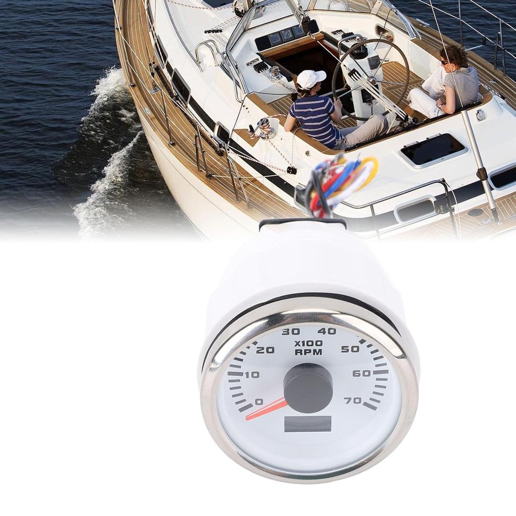 52mm 7000RPM Tachometer with Hourmeter Dynamic 7 Color Backlight DC 9-32V RPM Gauge Versatile Ratio Calibration for Truck Tractor Car RV Boat (White