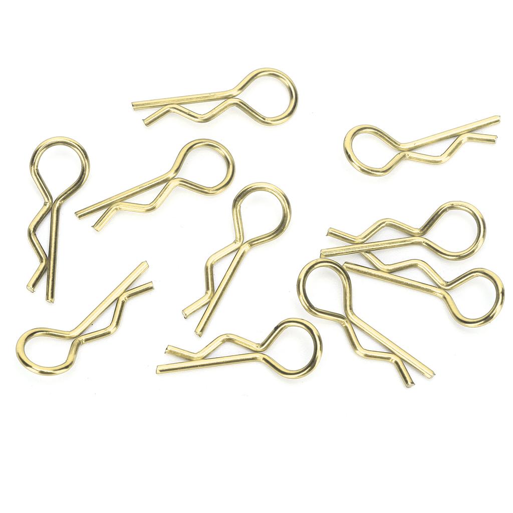 10Pcs RC Car Clip RShape Metal Body Clips Pins for 1/5 1/6 1/8 1/10 RC Car(Gold )