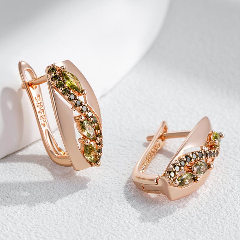 Unique  Rose Gold Color Drop Earrings For Women Fashion Olive Green Natural Zircon Accessories Vintage Daily Jewelry