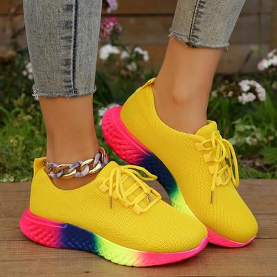 Moda Nowa Moda Damskie Tęczowe Buty Sportowe Lekkie Wygodne Gruba Podeszwa Sznurowane Buty do Biegania Kobieta Elastyczne Buty Codzienne