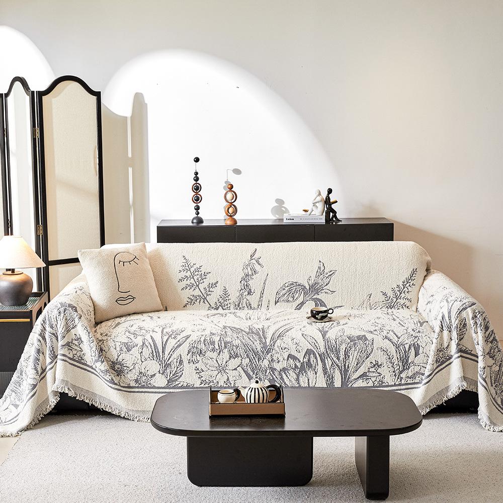 -Velvet Sofa Towel Cover, 1, 2, 3, 4 Seats, Soft, Thick, Couch Throw Blanket, One Piece, Armchair Protector, Plant Pattern