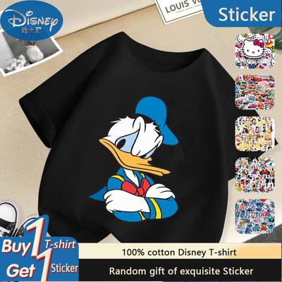 Disney 2025 Mode de Rue Estivale Garçons Filles Coton Doux pour la Peau Hauts Donald Duck Nouveau T-shirt Imprimé Manches Courtes