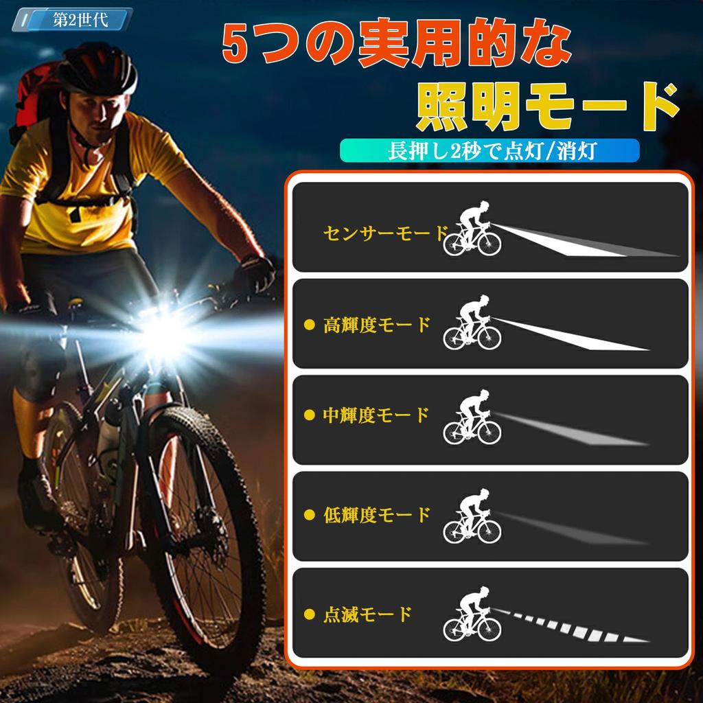 Bicycle Light LCD Screen with Digital Battery Level Display and Photosensitive USB 3500mAh 2000 High 5 Dimming LED IPX6 Easy Can also be used as a