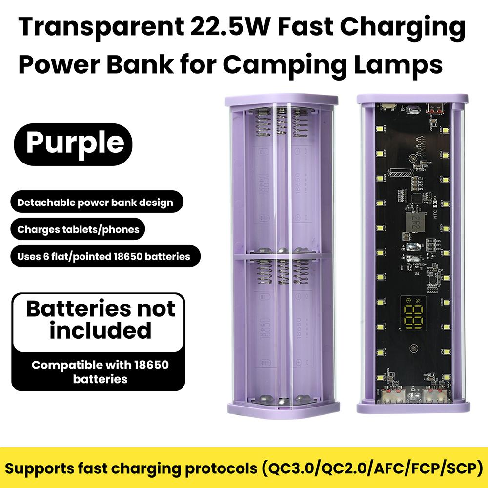 

22.5W DIY Battery Charger Case Transparent Fast Charging Case 6-Cell 18650 Battery Case for Power Banks No-Solder Kit фіолетовий