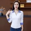 Women's Versatile Two-Piece Look Stitching Polo - Slimming Long Sleeve Top for Spring 2025.