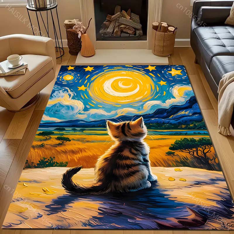 1PC Kitten Gazing At Sky Carpet for Living Room Bedroom Sofa Home Decor Rus Non-slip Floor Mat Luxury Gift