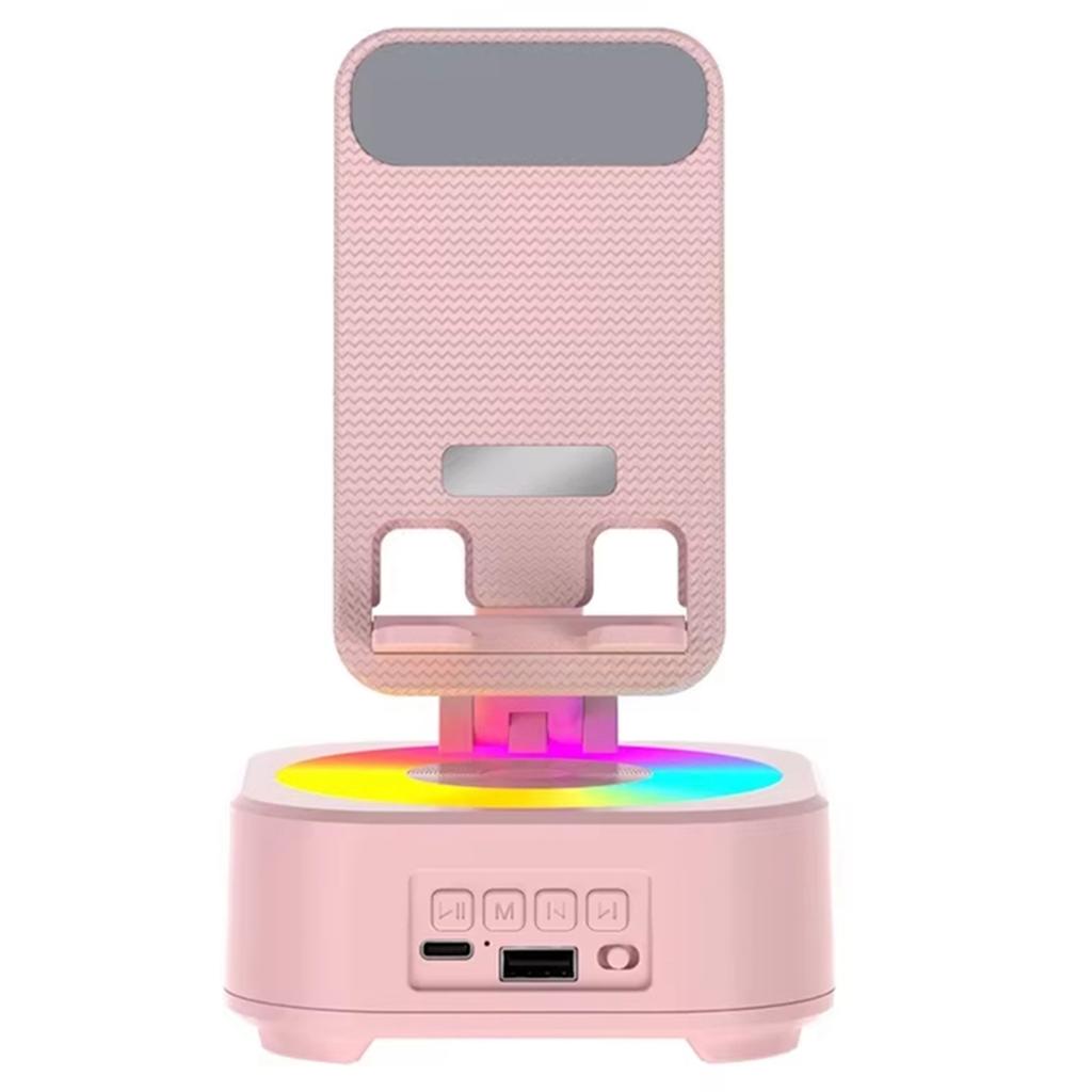 +New Bluetooth Speaker Phone Stand Voice Charging Bank LED Color Music Box Desktop Speakers Pink
