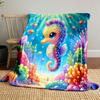 Cute Seahorse and Colorful Coral Reef Scene Print Blanket Soft and Cozy Perfect for the Living Room Bed Sofa or a Nap,gift
