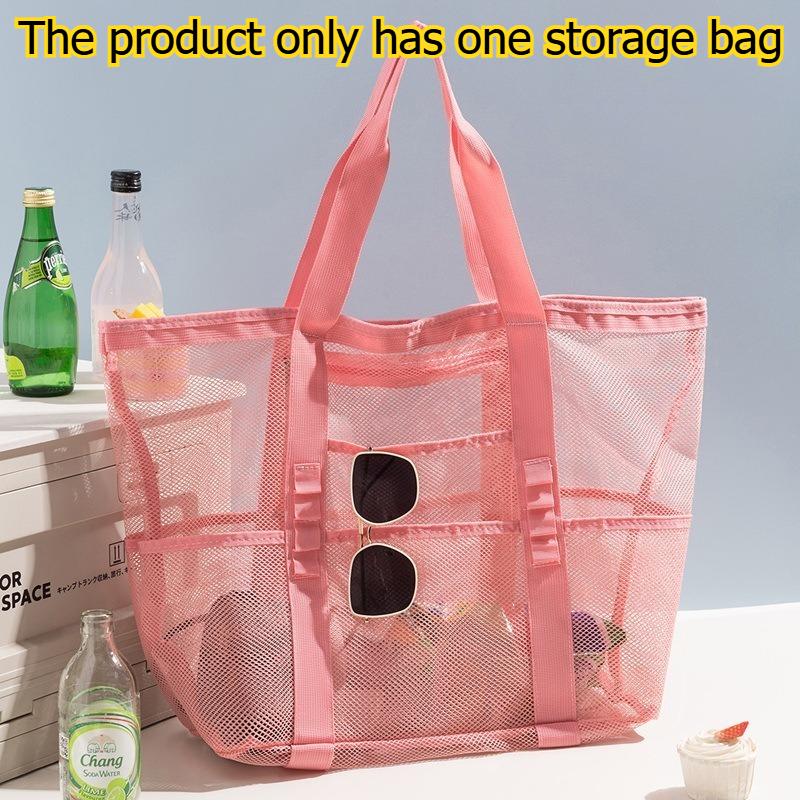 1pcs Mesh Beach Bag Large-Capacity Swimming Gym Tote Travel Handheld Storage Bag for Vacation Sports Organizer