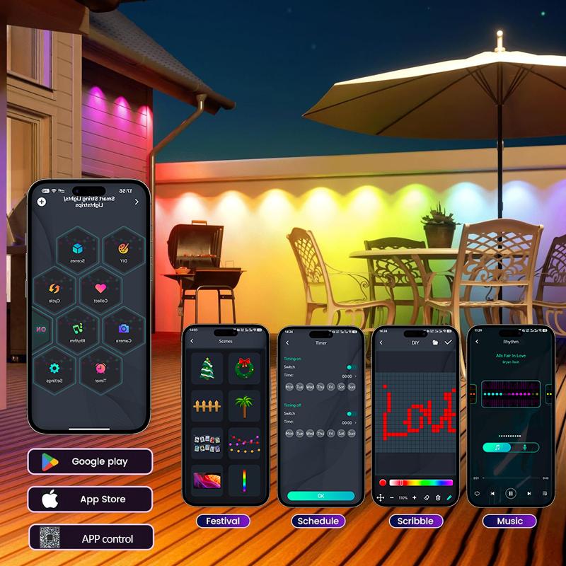 Smart RGB Eaves Lights IP67 Permanent Outdoor Lights App/Remote Control Music Sync DIY Scenes for Christmas House Roof Decor