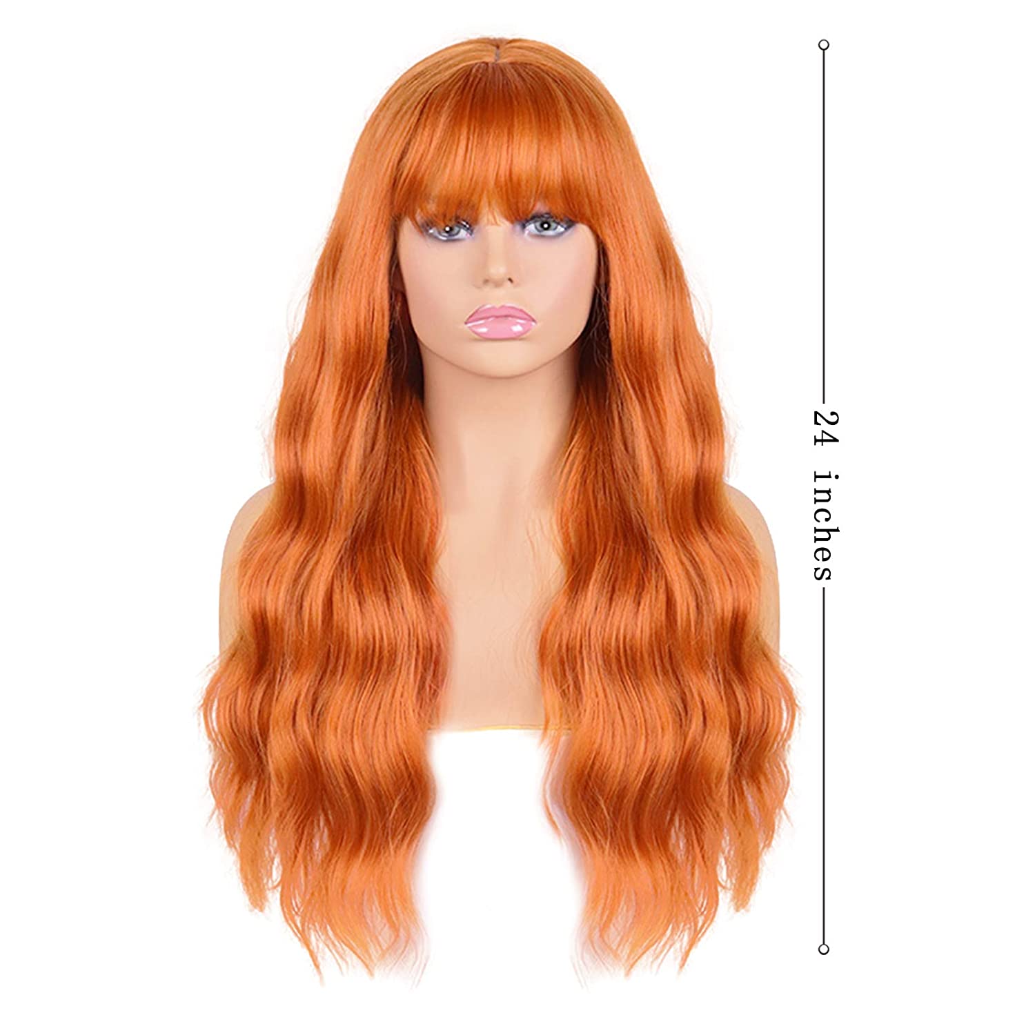 

MERISIHAIR оранжевый парик с челкой Cospaly, длинный волнистый парик для женщин, синтетические парики, термостойкие, 24 дюйма
