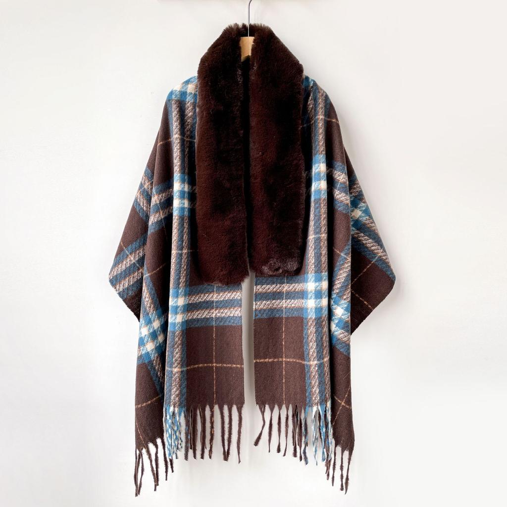 Autumn and winter solid color fox hair scarf women's imitation cashmere scarf high-end versatile winter warm shawl