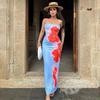 Women'S Sexy Slim-Fit Printed Strapless Slit Bodycon Long Dress