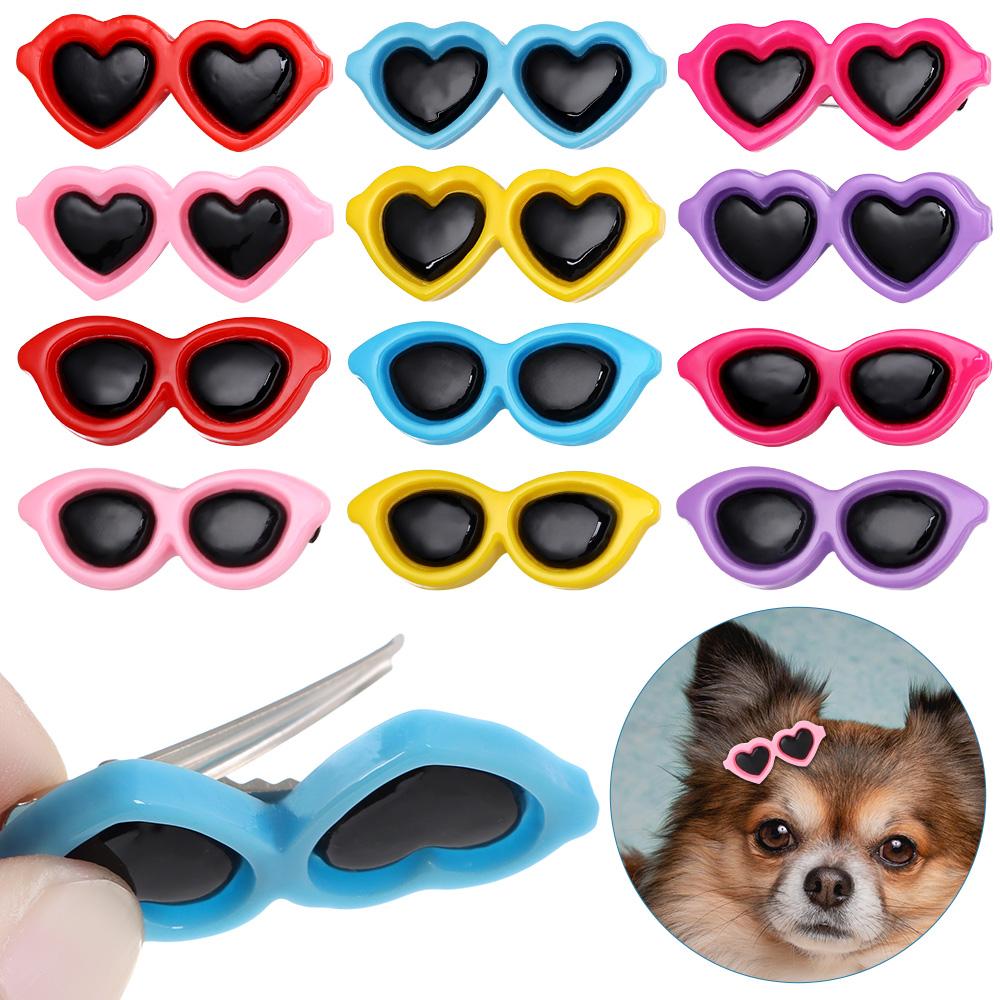 Pet Small Dog Cat Hair Clips Heart Sunglasses Shape Hairpins Lovely Puppy Bows Barrette Pet Supplies Grooming Hair Accessories