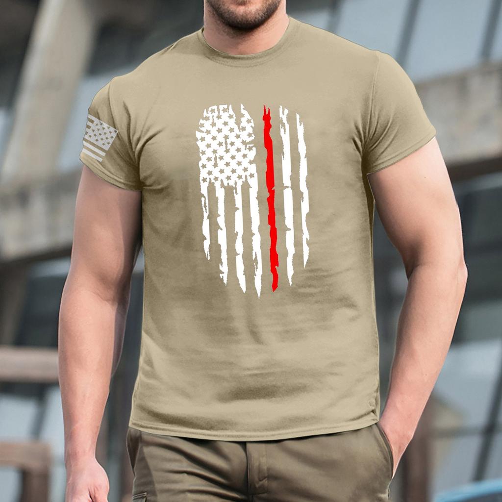 Oblíbené letní pánské tričko s kulatým výstřihem a krátkým rukávem s potiskem