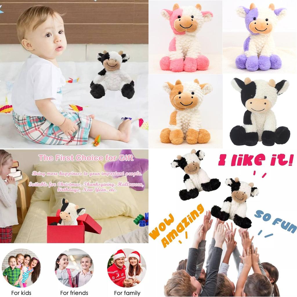 Adorable Smiling Black And White Cow Plush Toy Soft Stuffed Animal Doll Gift