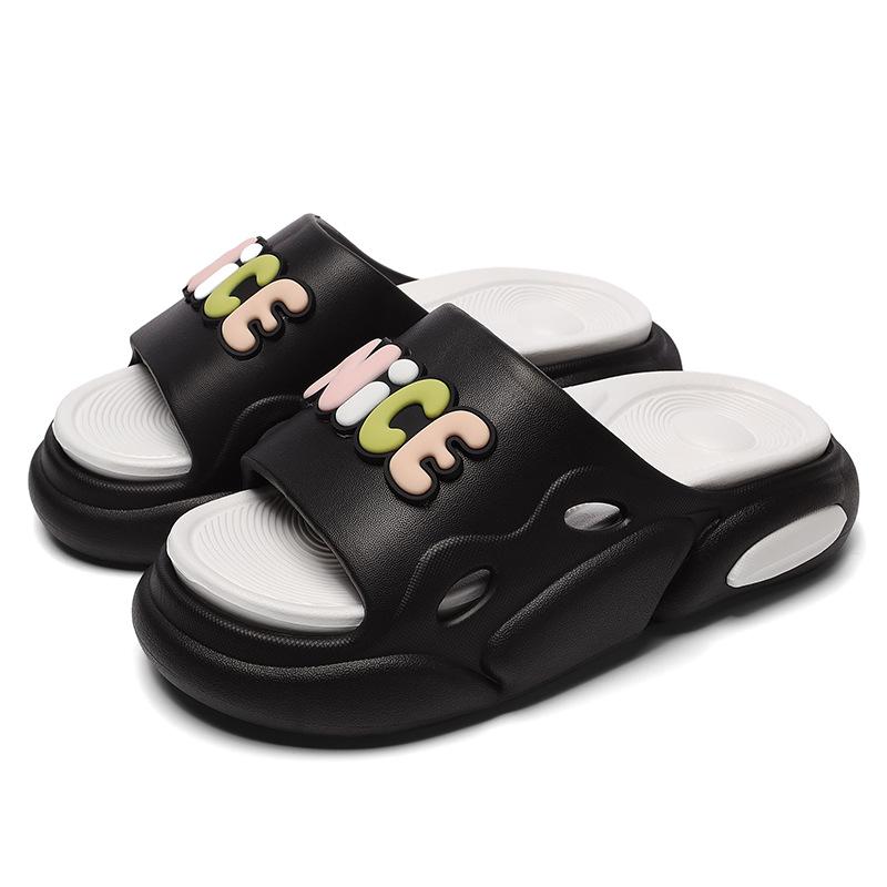 Thick-bottomed one-word slippers for women to increase their height in summer, outdoor trend, home couple stepping on shit slippers for men