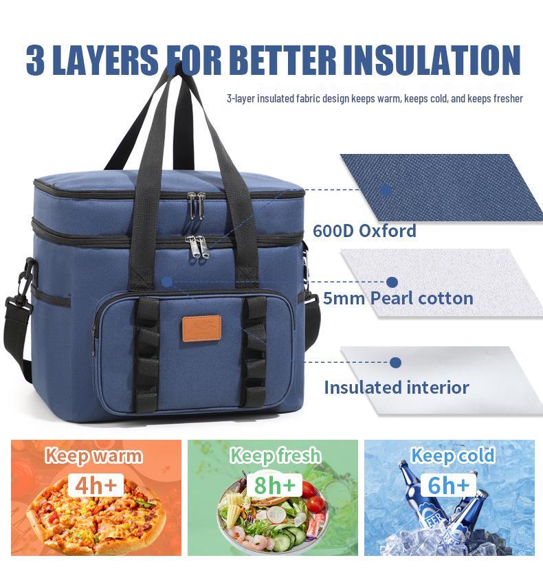 Large-Capacity Double-Layer Insulated Picnic Bag with Thick Aluminum Foil