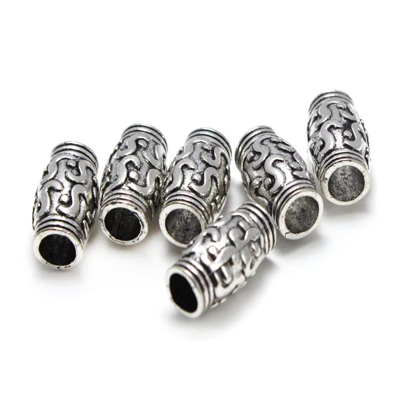 20Pcs Metal Tube Spacer Beads Accessories Tibetan Silver Gold Copper Alloy Big Hole 3.5mm Beads for Bracelet DIY Jewelry Making