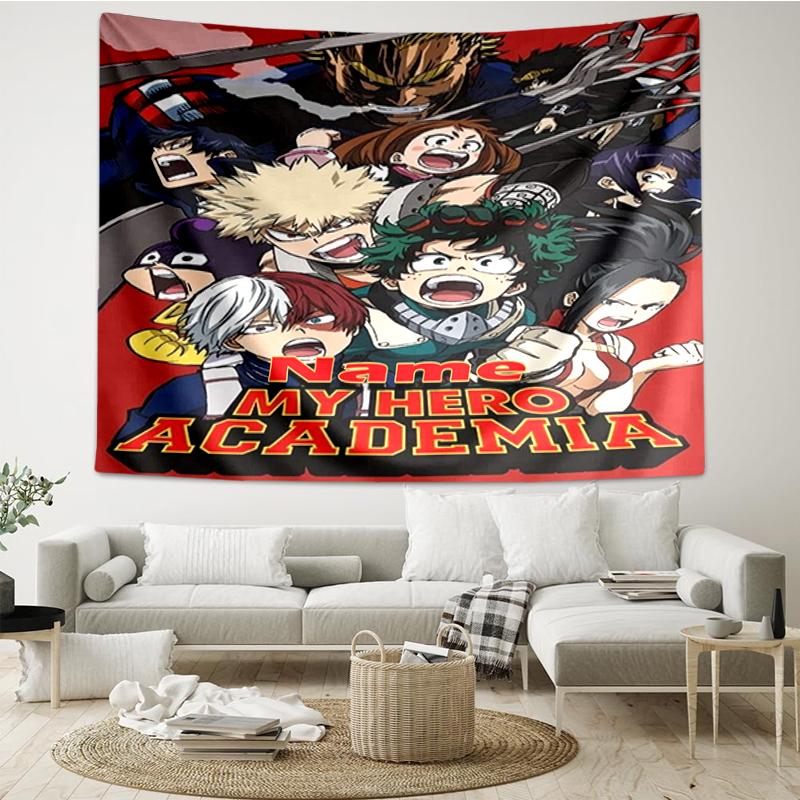 Custom Name My Hero Academia Print Tapestry, Backdrop, Easy Setup, Ideal for Bedroom, Office & Living Room, with Aesthetic Wall Hanging Decor.