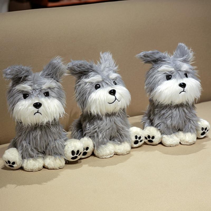 Dog Schnauzer Plush Doll With Expression Design For Kids Gift Decor Bedroom