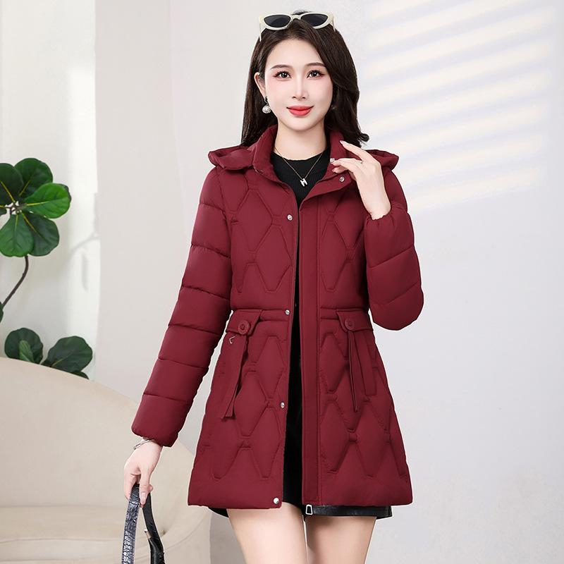 

Длинная пуховая хлопковая одежда для женщин, новая холодостойкая и теплая хлопковая одежда, приталенная хлопковая куртка с капюшоном. 5XL красный