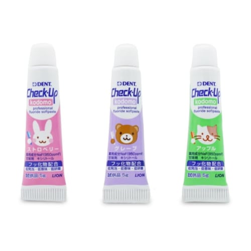 

Lion Check Up Kodomo Toothpaste, 3 bottles, each flavor (Strawberry, Grape, Apple), 5g each