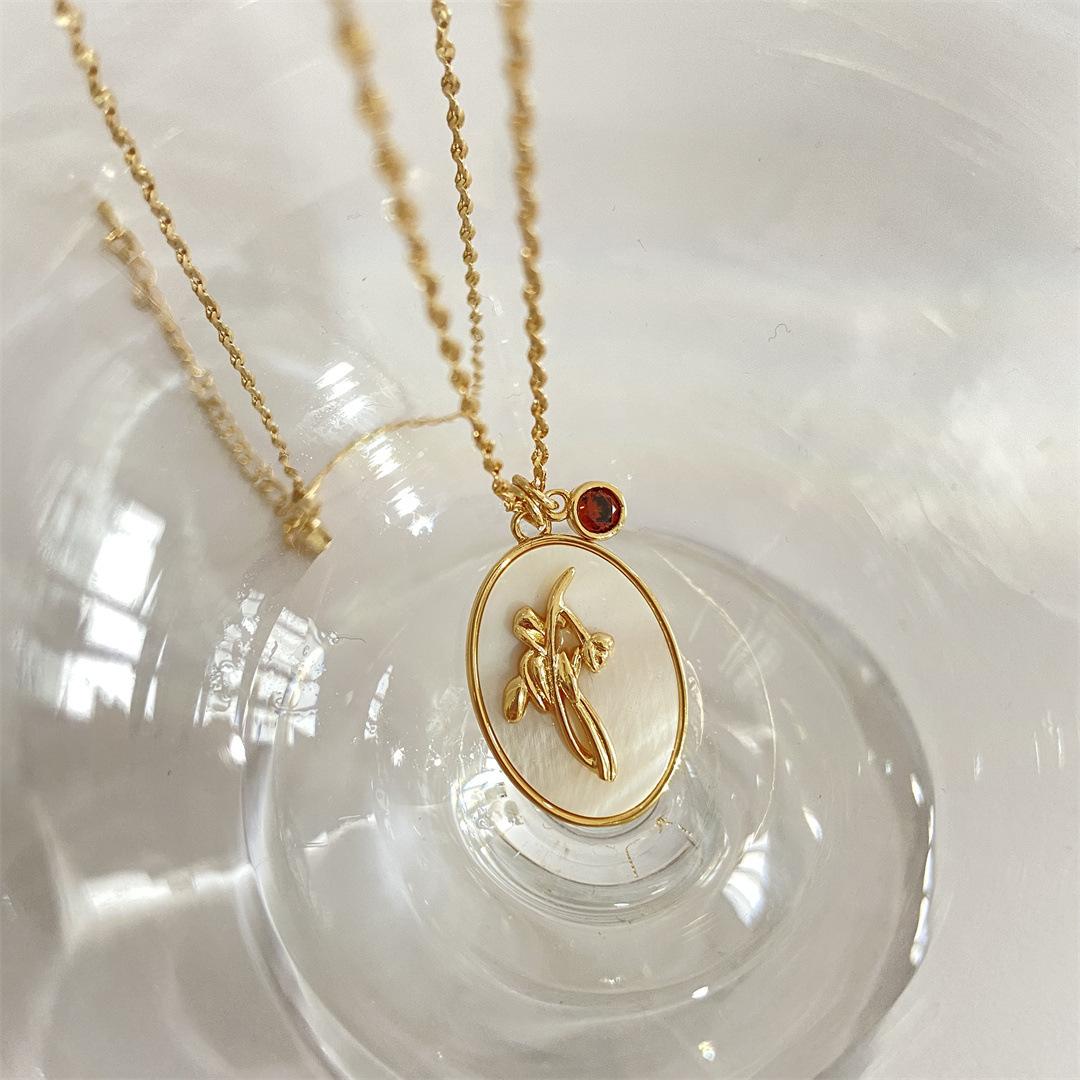 

December Flower Necklace Three-Dimensional Flower Oval Shell Pendant Birthstone Month Flower Collarbone Chain