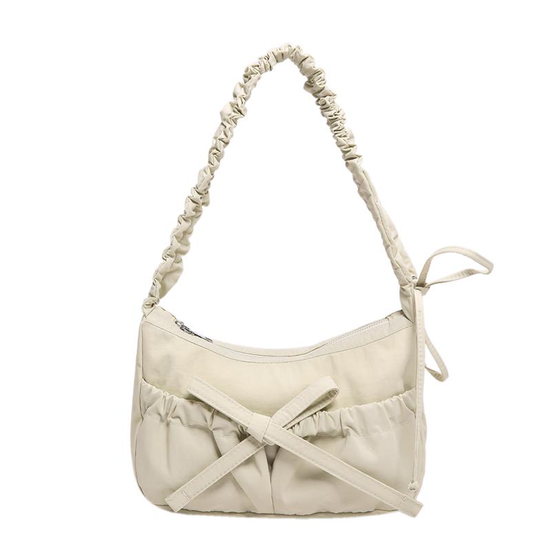 Women Casual Underarm Bag with Ruched Drawstring Strap Bow Ladies Outdoor Bag