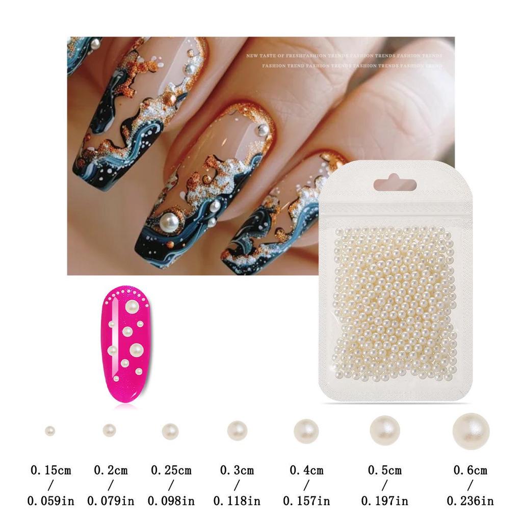 3D High-Gloss Beige Round Nail Art Pearls - No Hole, Multiple Sizes, Non-Peeling