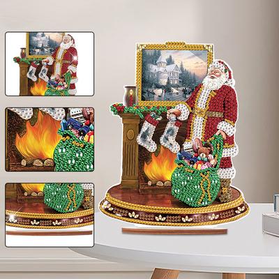 Diamond Painting Tabletop Ornaments Kit for Xmas Table Office Home Decoration Wooden Diamonds Painting Desktop Decorations Santa