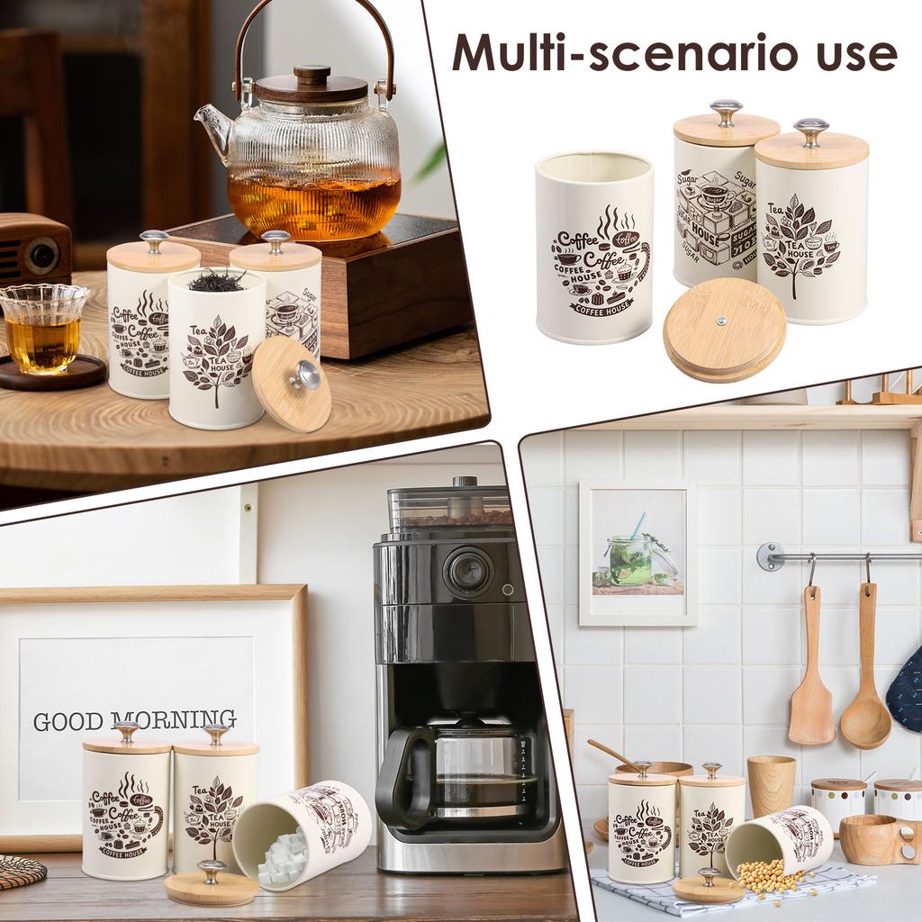 3Pcs Kitchen Coffee Sugar Tea Canister Vintage Metal Food Storage Box Multigrain Tank Bottle Dried Fruit Tea Storage Containers