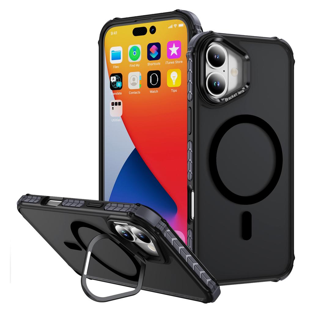 For iPhone 17 Case with Lens Kickstand Matte Phone Back Cover Compatible with MagSafe