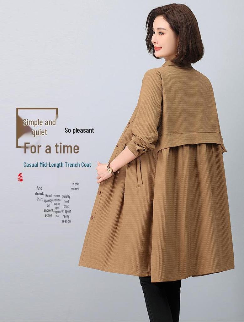 2024 Women's Mid-Length Trench Coat: Chic Spring & Autumn Fashion for Mature Women