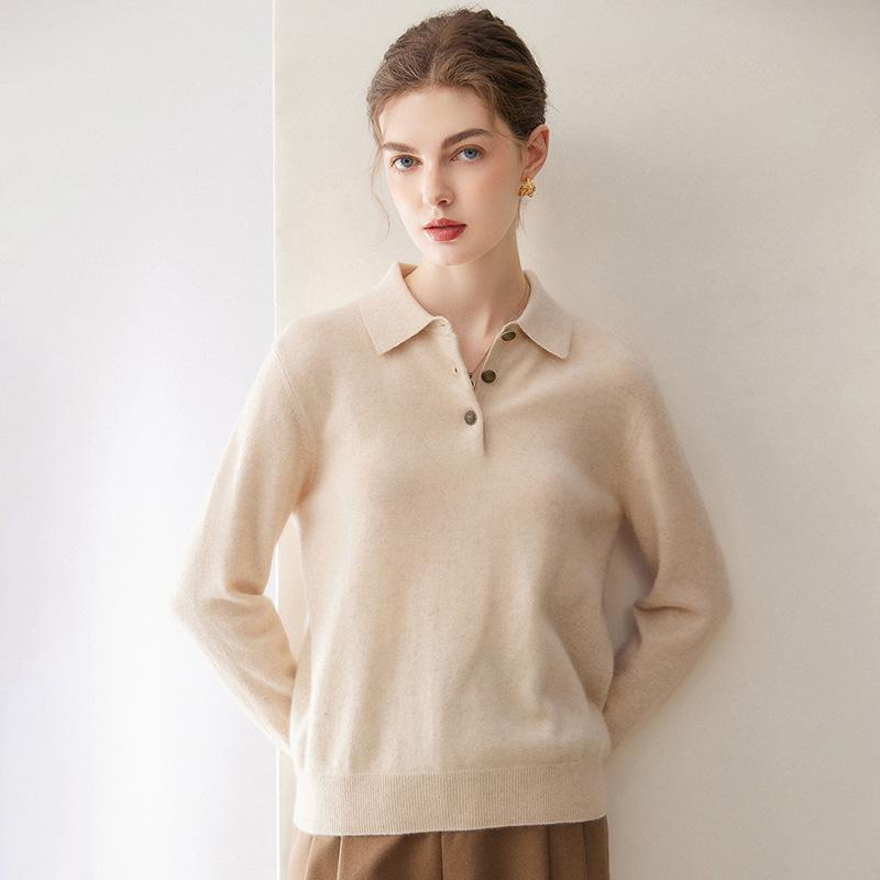 Kang Sai Ni 100% Cashmere Women's POLO Collar Sweater - Versatile, Fashionable Knitwear