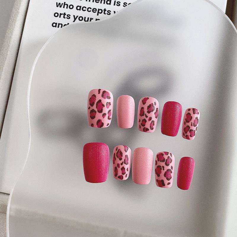Rose Pink Leopard Cat Eye Press-On Nails & Nail Stickers - Sweet, Cool, High-End Design XS