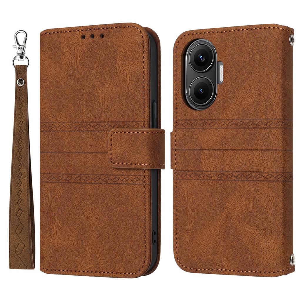 For Xiaomi Poco F7 5G/Redmi Turbo 4 Pro 5G Case Wallet Skin-Touch Leather Imprinted Phone Cover with Wrist Strap
