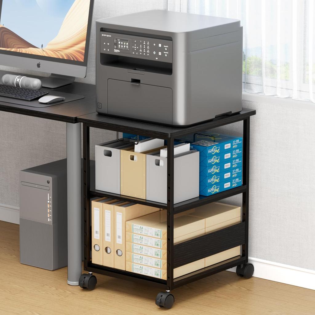 MIYOKI Printer Stand Printer Rack with Casters Width 60 Depth 50cm Height 70cm Total Load Capacity 90kg Compatible with A3 A4 Copy Machine Stand Side