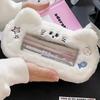 Winter Cute Fluffy White Dog Cat Pencil Case Comfortable Transparent Window Pen Bag Girls Stationery Organizer School Supplies