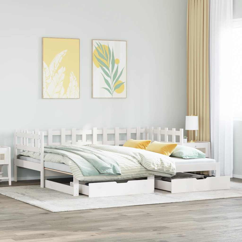 Pull Out Daybed with Drawers Without Mattress White 90x190 Cm