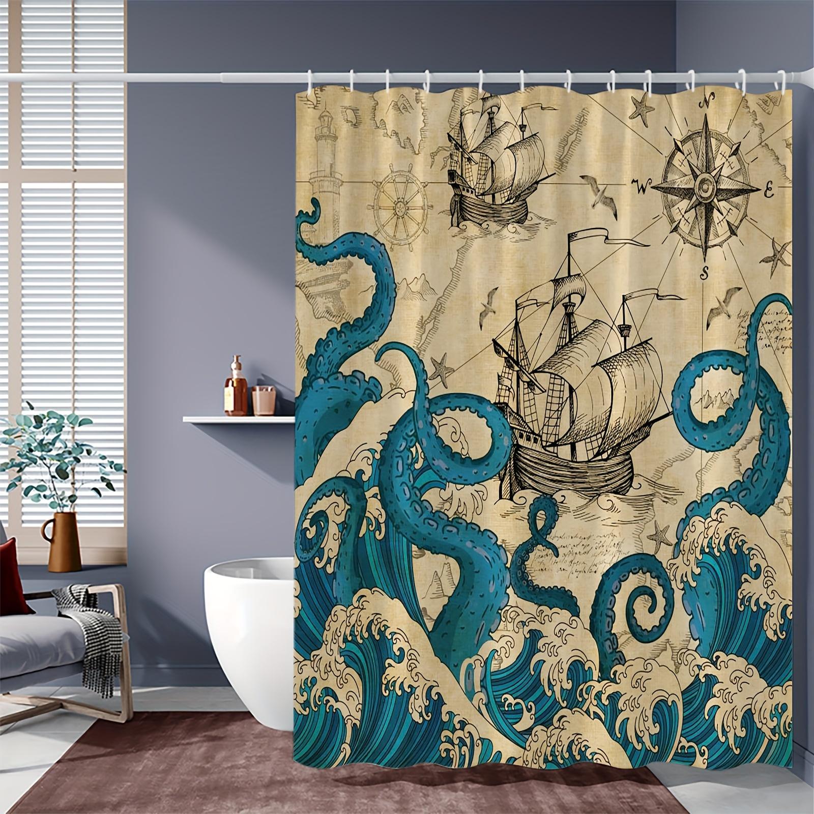 

Ocean Mystery Shower Curtain - Navigation Scene Of Boatman Hanging In Living Room, Bedroom Decoration - Maritime W60H190(CM)-1 Pcs