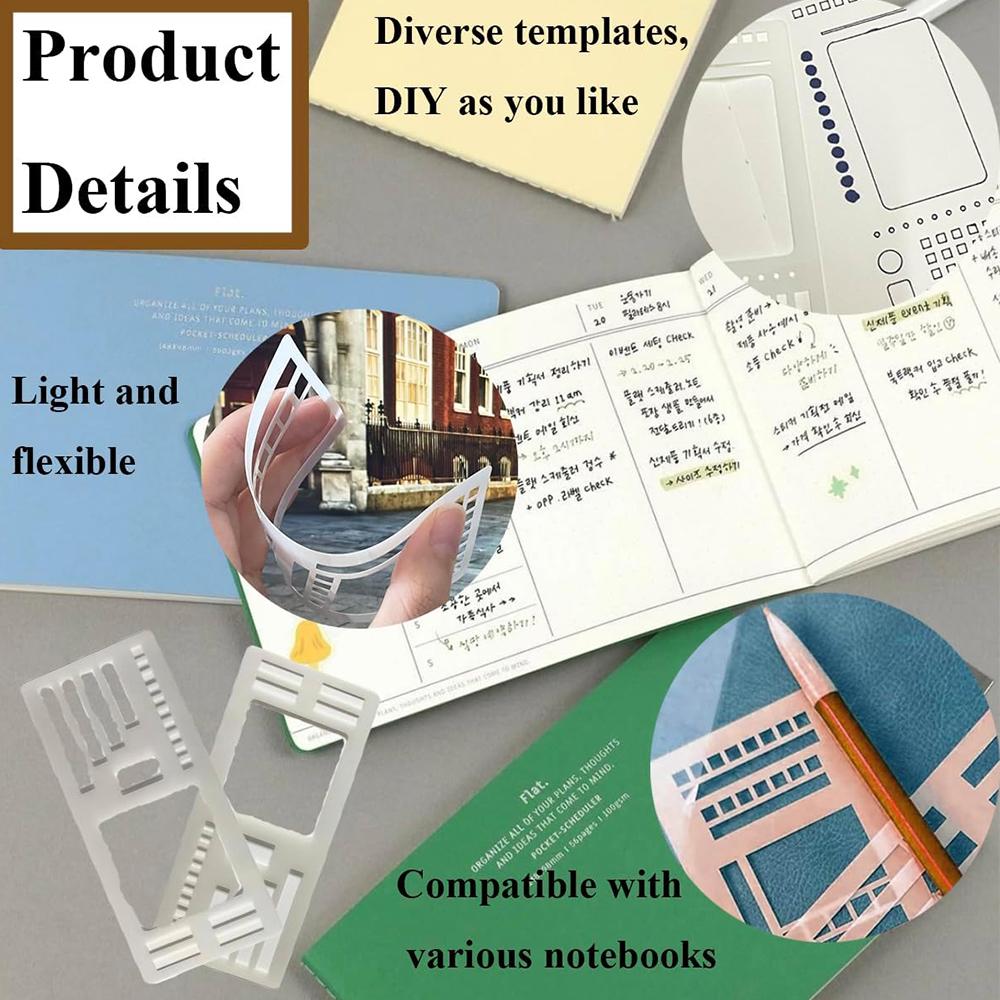 3Pcs Handmade Flexible Record Template For Dot Grid, Drawing, Checklists