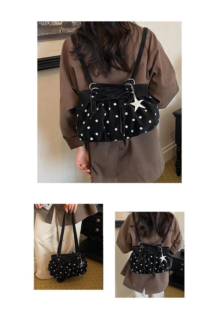 Women's Autumn 2026 Polka Dot Bow Large Pleated Cloud Bag - Simple, High-Capacity Underarm Design