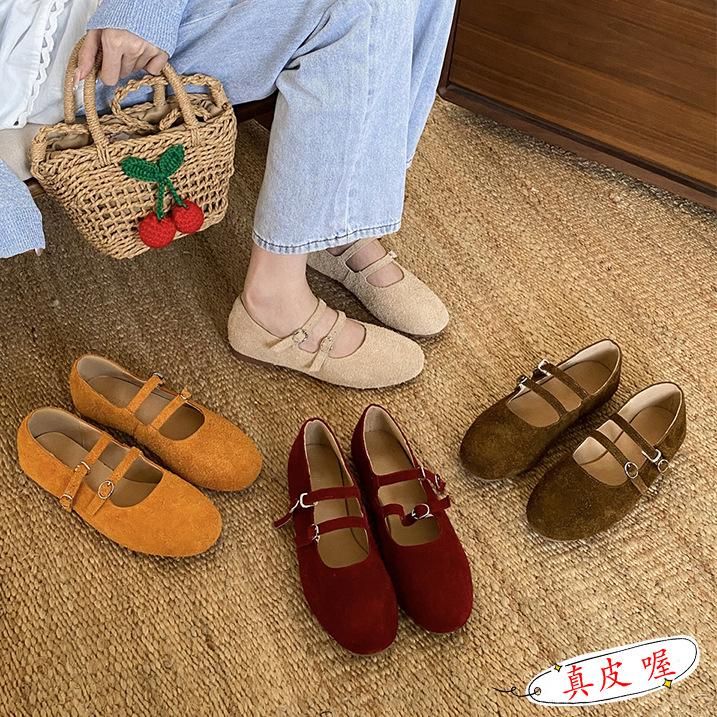 Leather Retro Mary Jane Soft-soled Beanie Shoes Women's Autumn 2025 Soft-soled Commuter Women's French One-word Buckle Shoes Tide