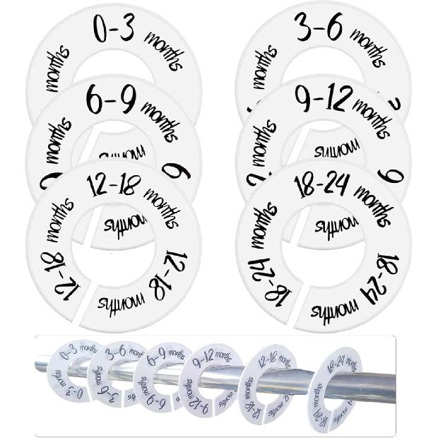 6 PCS Baby Closet Dividers,Baby Clothes Size Hanger Dividers for Nursery Closet,Fits Most Clothing Organizer Rods(0-24 Months Double-Sided)