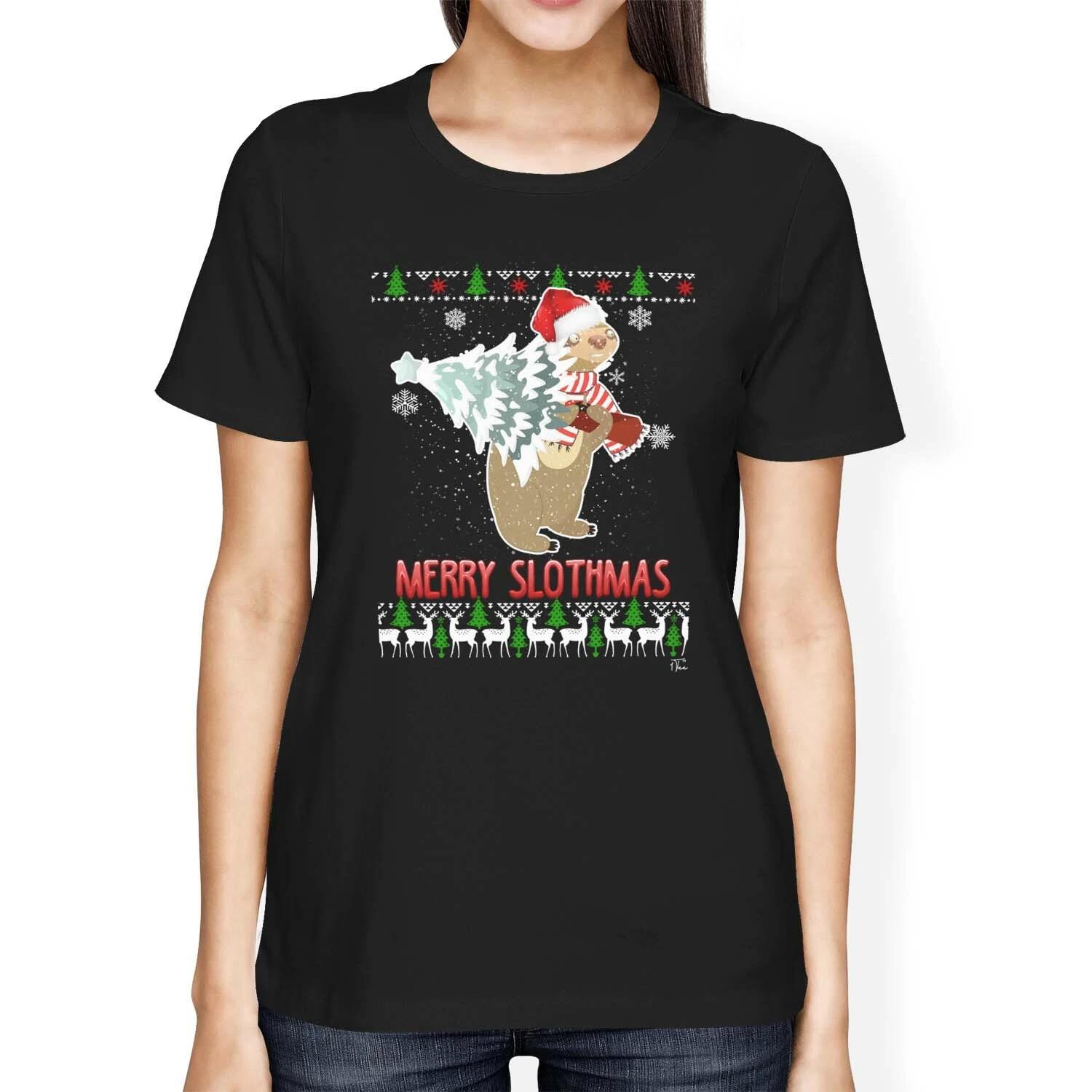 1Tee Womens Loose Fit Merry Slothmas T-Shirt M