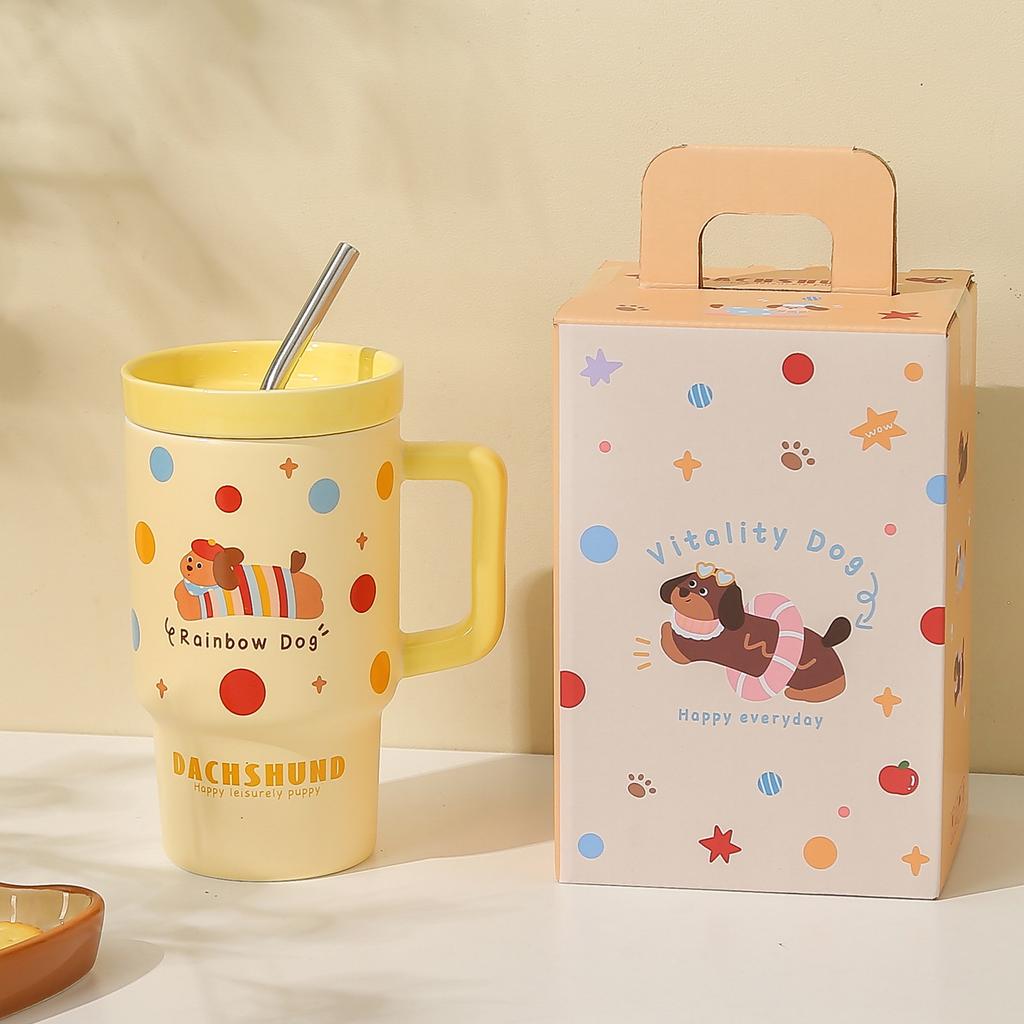 Ins Wind Welpenbecher, hochwertiger Becher, Keramik-Wasserbecher mit großem Fassungsvermögen, Geburtstagsgeschenk für Mädchen
