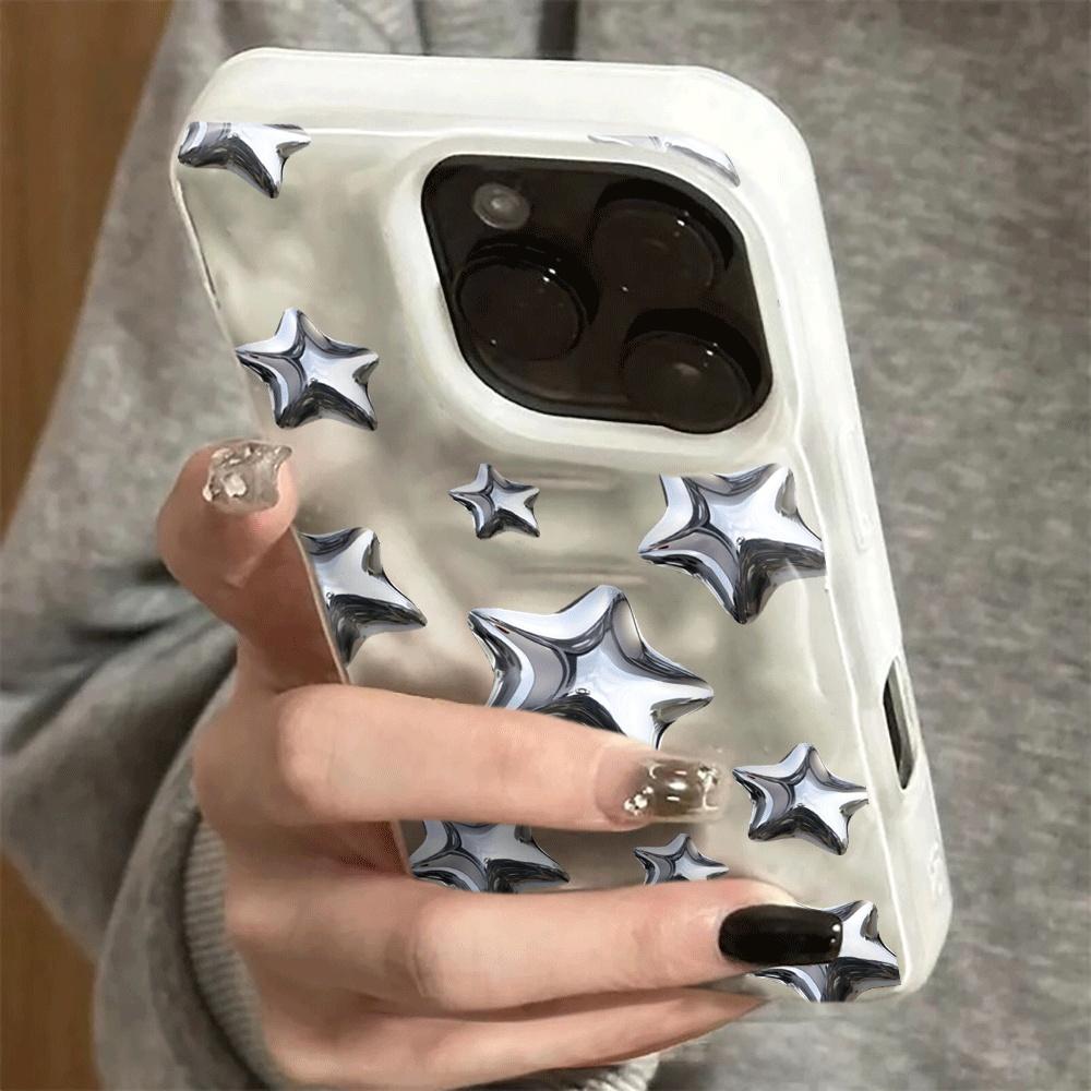 Stars Y2k Ins 3D Irregular Wrinkle Meteorite Phone Cases for IPhone 17 16 15 14 Plus 13 12 11 Air Pro Max Shockproof Glossy Soft