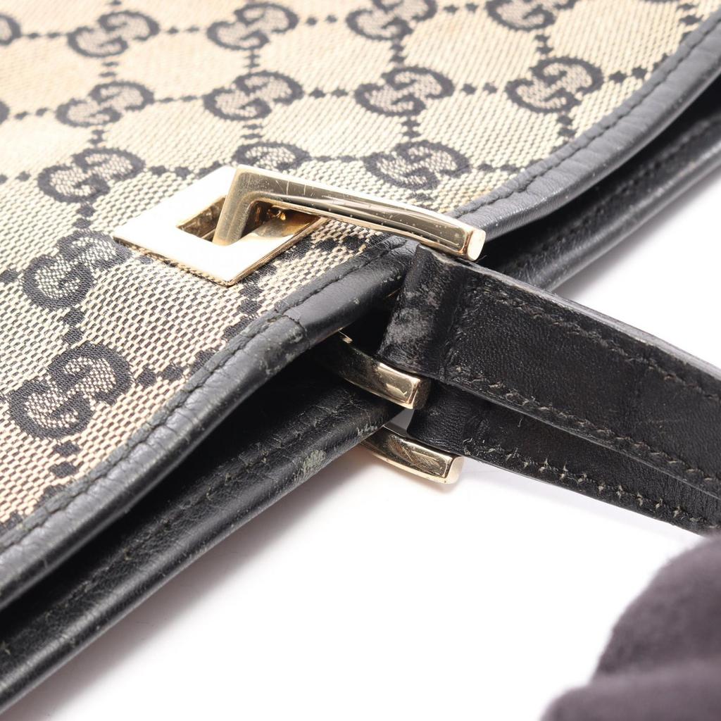 Used GUCCI GG Canvas Tote Bag 0021098 Canvas Leather Beige Black Used Women